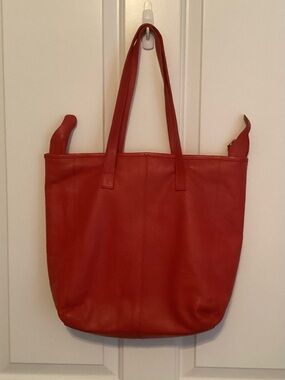 Classic Red Leather Tote Bag